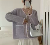 秋冬时尚撞色条纹棒球领拉链开衫毛衣女时尚通勤长袖针织衫外套|undefined