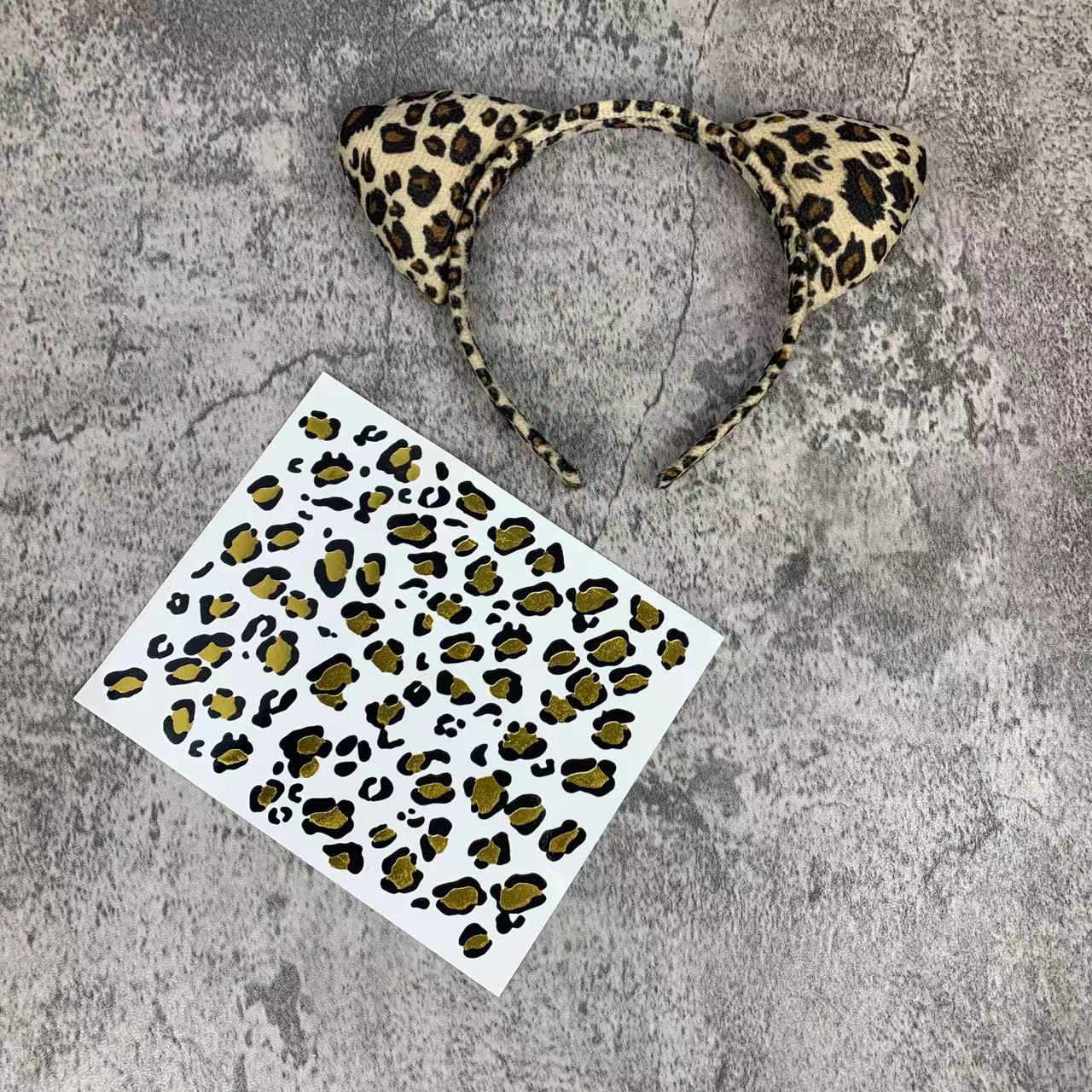 Orejas de estampado de leopardo diadema orejas de gato lindo Halloween Cosplay accesorios para adultos decoración del partido suministros