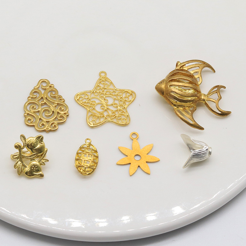 黄铜毛坯diy饰品配件吊坠挂件压襟扣鱼星星花朵古风发簪配饰