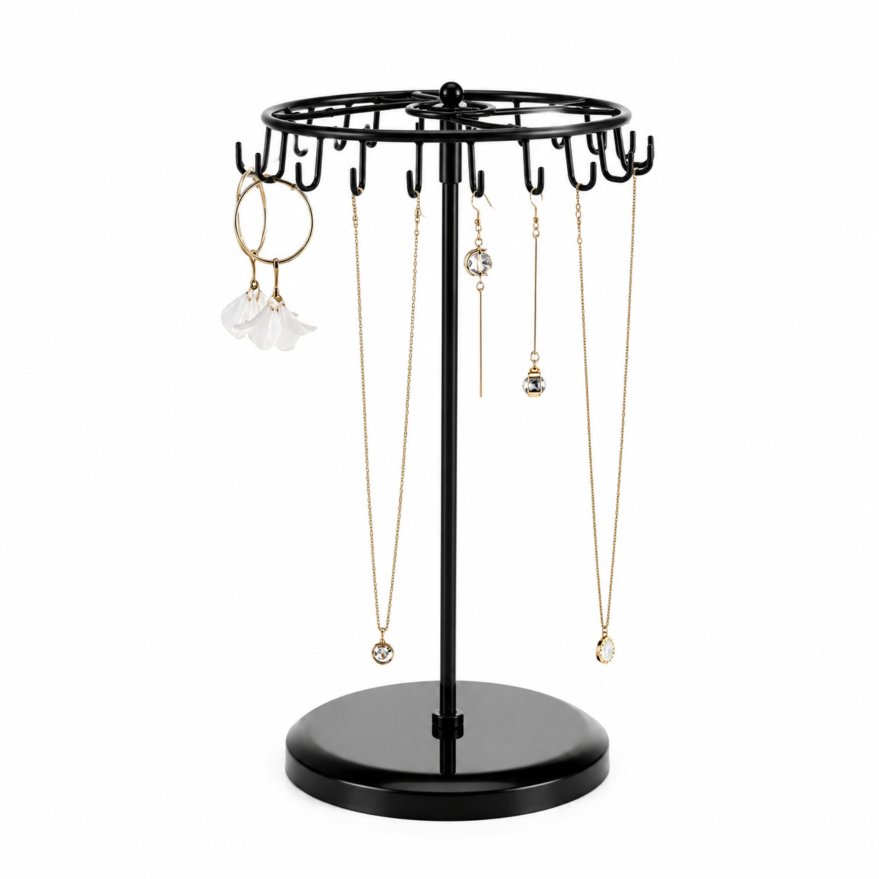 Rotating Jewelry Storage Rack with 23 Hooks, Black Jewelry Tree Display Stand, Storage Rack, Rotating Jewelry Holder