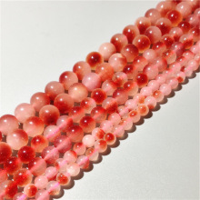 天然桃花飘花玉髓散珠子diy手链项链耳饰品配件半成品圆珠串珠