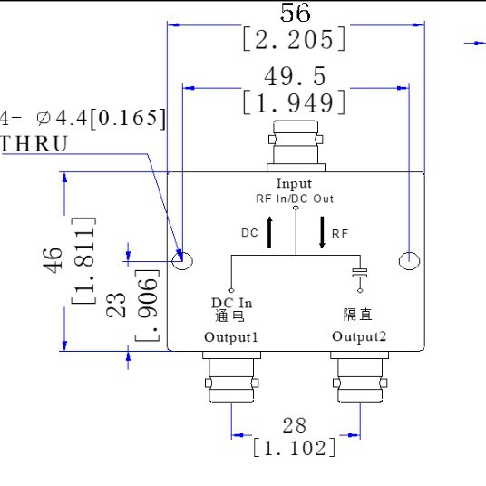 BNC头射频1100-1700MBDGNSSGPS专用二功分1-1.7G一分二功率分配器