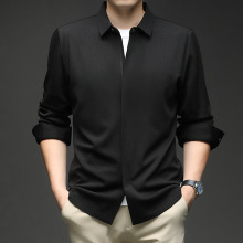 中年男士衬衫春秋季长袖薄款爸爸装时尚翻领拉链开衫男装潮牌衬衣