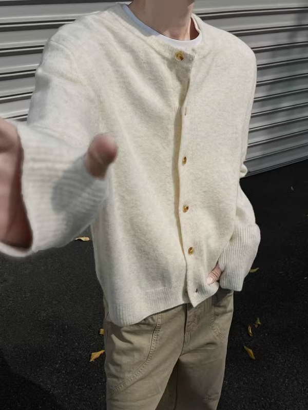 Beige cardigan with a round collar