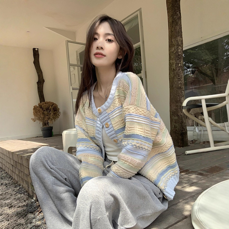 条纹毛衣外套2025新款女秋冬新款女装大码胖mm针织打底开衫上衣|undefined