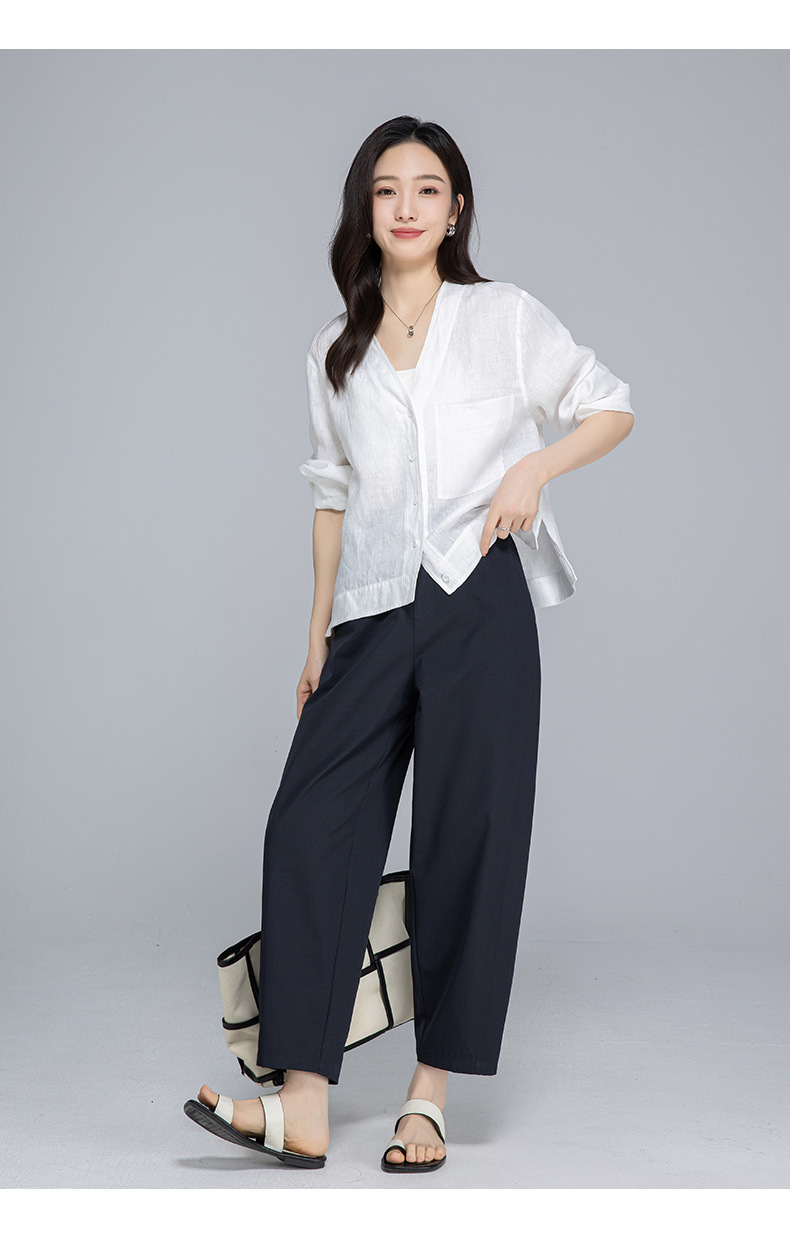 Quần culottes nữ ống rộng cạp chun rút dây dáng lười — Xanh lông mòng đen chi tiết 28
