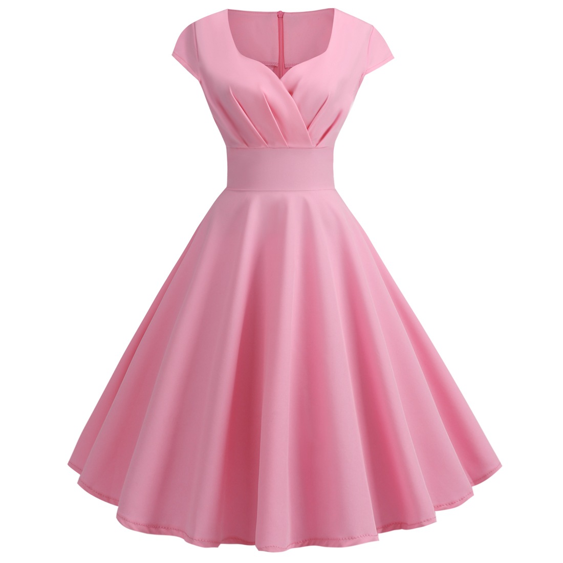 x亚马逊eBay热卖新款复古女装V领半袖收腰纯色大摆连衣裙一件起批