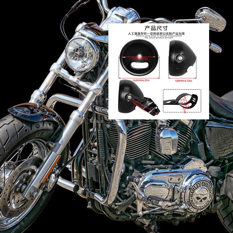 Cross-Border Motorcycle Led Headlight Motorcycle Modified Retro Headlight Angel Eye Headlight Led Metal Headlight