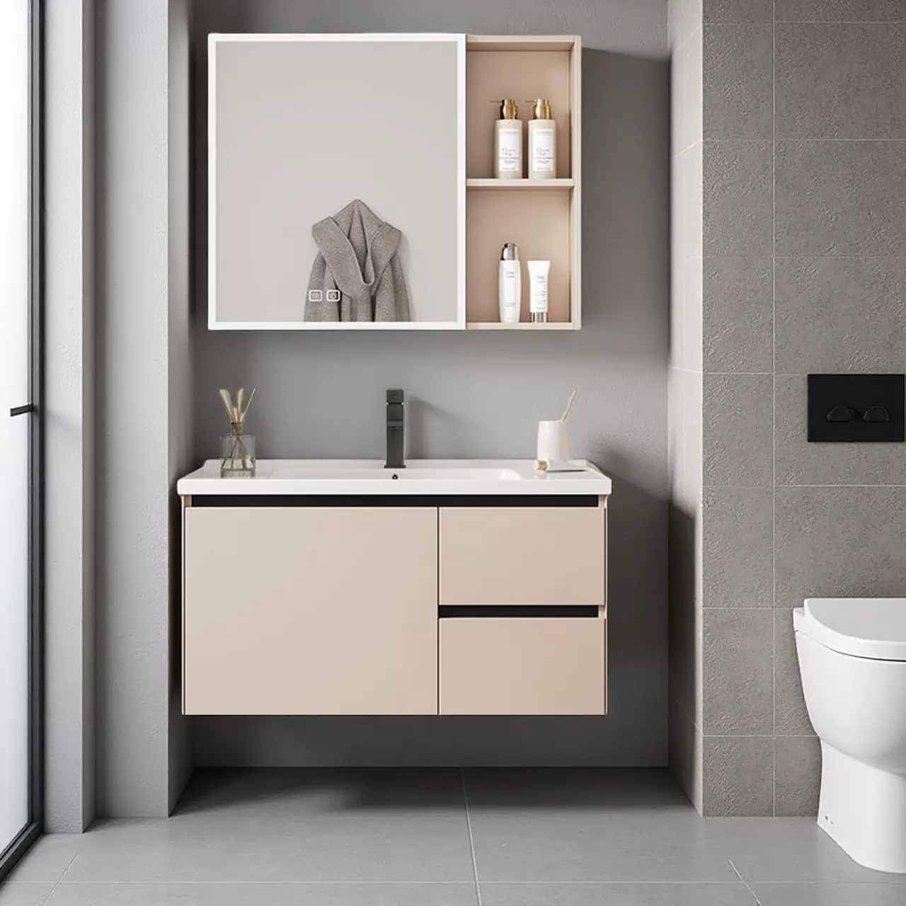 外贸款浴室柜蜂窝铝陶瓷洗手盆家用酒店卫生间洗脸盆智能镜柜组合