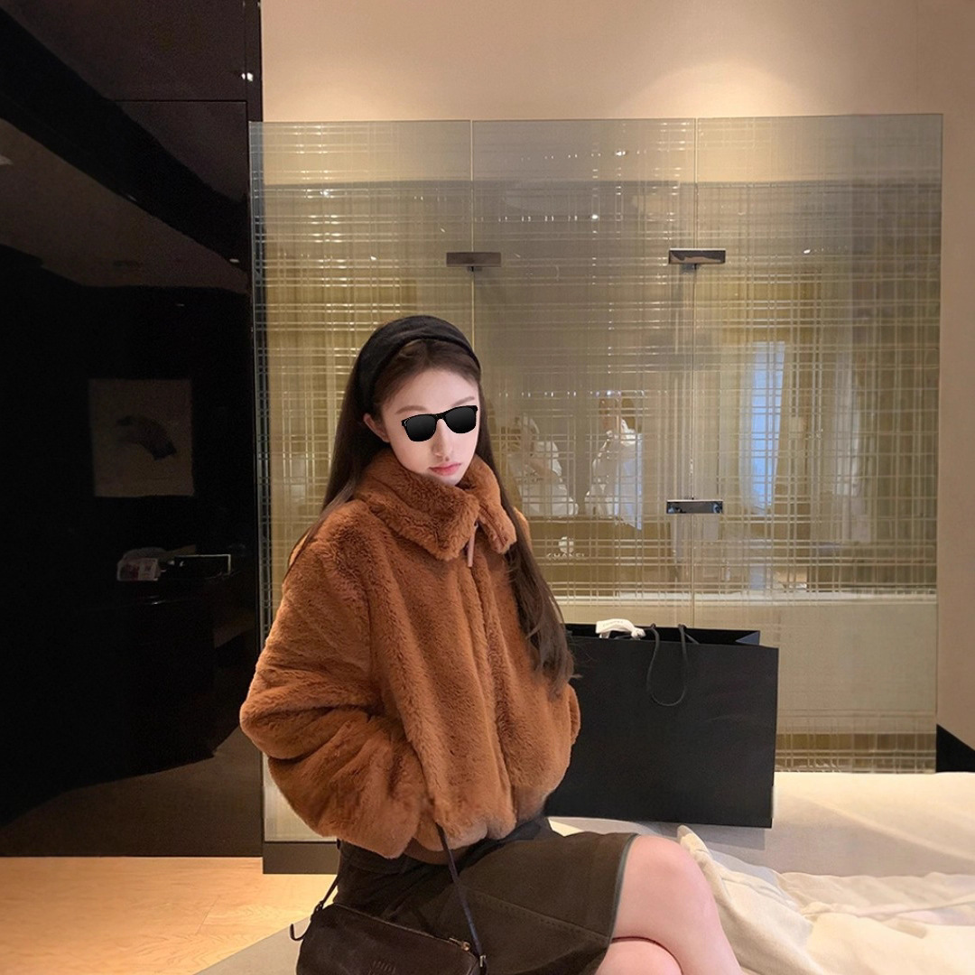 板栗可可bankelili‘anna酱同款环保毛立领保暖好穿皮草外套女短