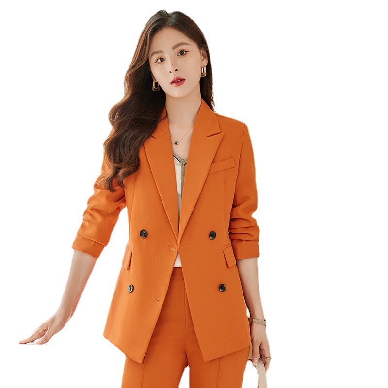 Orange autumn fitted classic suit jacket, bright catchy style