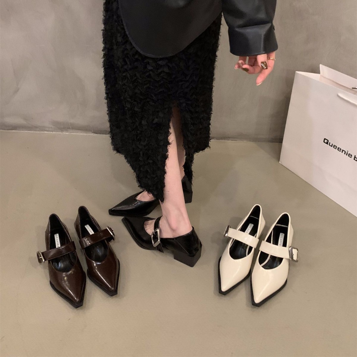 法式黑色尖头单鞋女鞋子2025新款春秋冬中高跟晚晚鞋玛丽珍小皮鞋