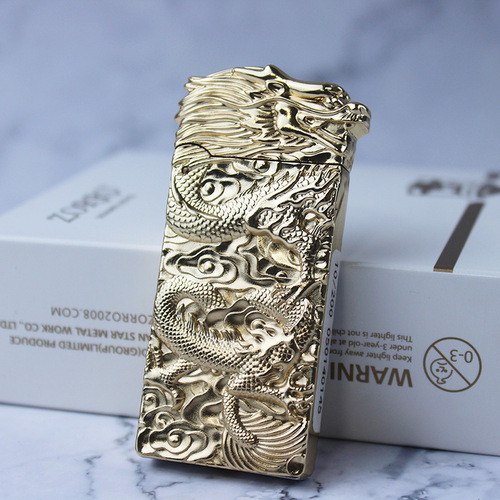 Creative embossed Chinese dragon kerosene lighter double-sided engraved metal thin grinding wheel lighter wholesale dropshipping
