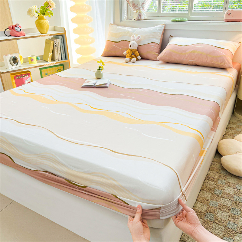 2025 primavera y verano nuevo producto sábana de algodón juego de tres piezas para estudiantes con funda de algodón estampada para adultos