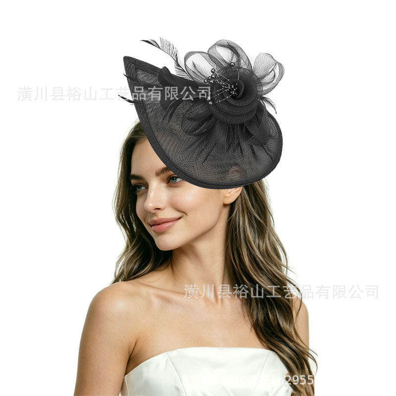 Amazon's new mesh floral headpiece, feather hair accessory, horse racing festival banquet tea party ball hat wholesale