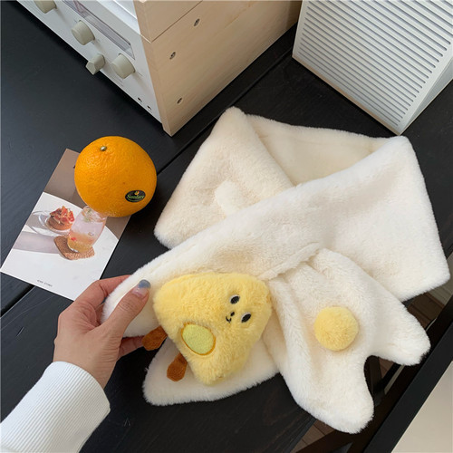 Cute blush puppy plush scarf Korean style ins style girly heart autumn and winter new warm and thickened cross scarf