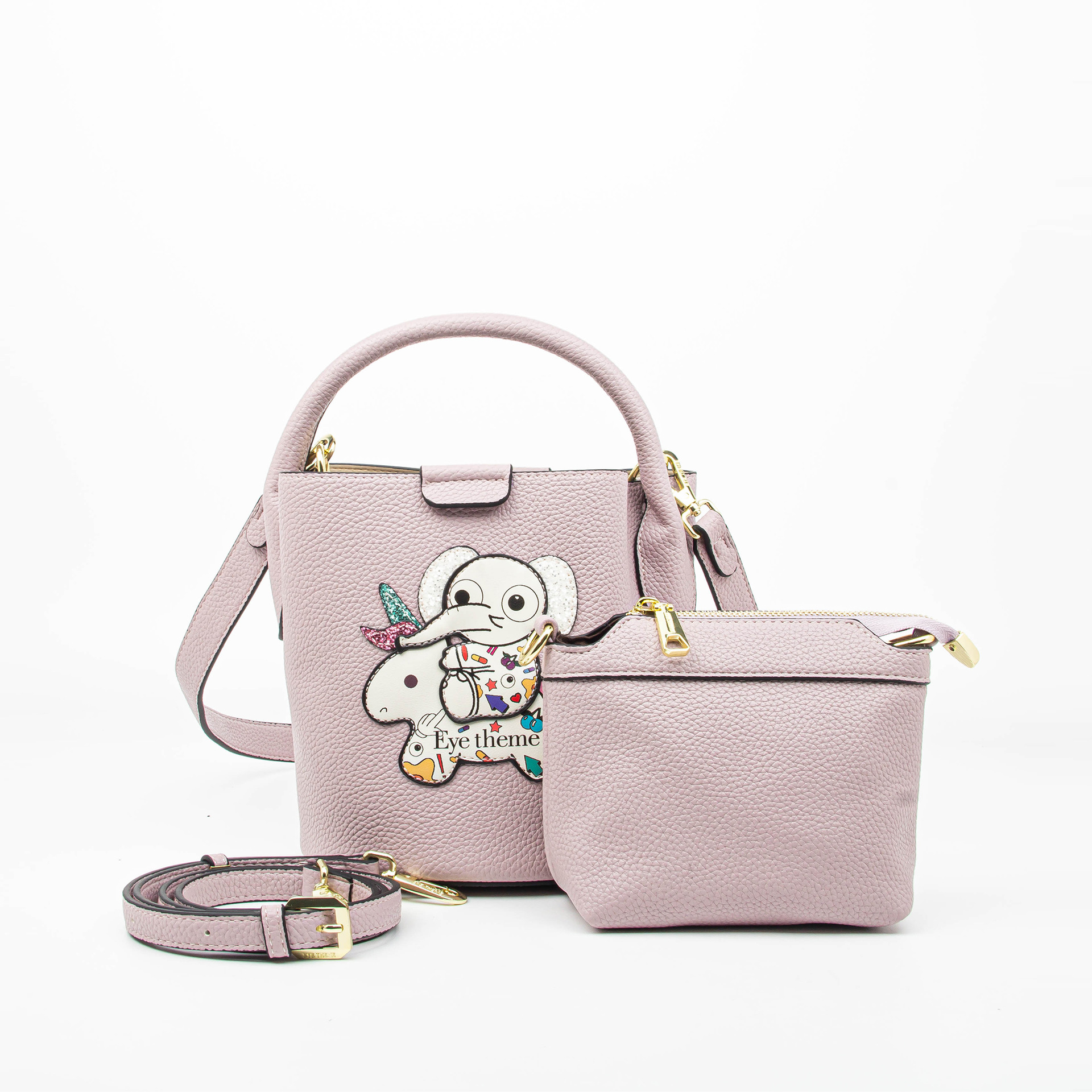 Diseño de impresión de dibujos animados bolsas de hombro de estudiantes bolsas para niños y madres con patrón de litchi en diagonal bolsas de cubos de elefantes 2673 #