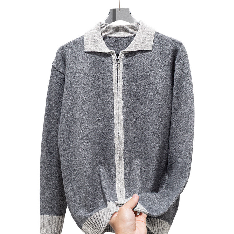 Amazon otoño y invierno nuevo estilo coreano de color de punto de collar de moda chaqueta de cremallera cardigan chaqueta