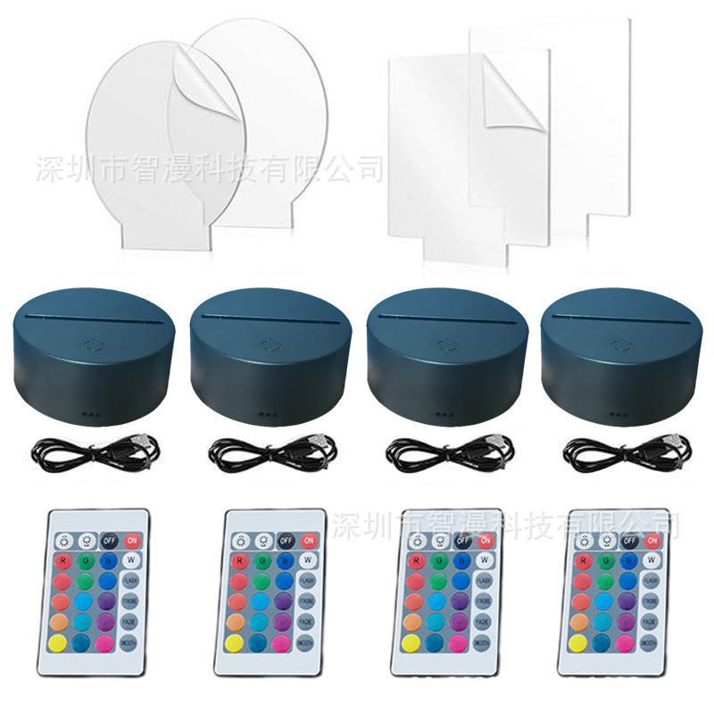 Transfronterizo nuevo exótico 3D luz de la noche del USB Touch Control remoto colorido luz de la noche tablero de luz de acrílico y base separada