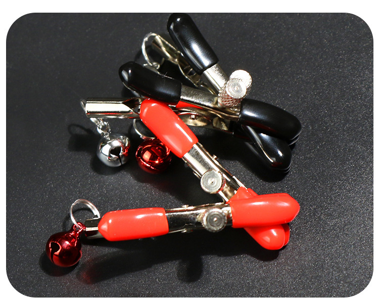 Metal Nipple Clamps with Bells, Couple’s Sensory Accessory, Red, Adult Use — detail image 21