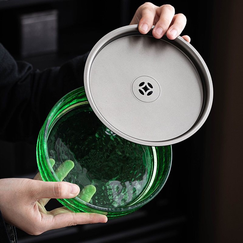 Crystal Glass Round Water Storage Dry Bubble Tray Thickened Heat-resistant Pot Support Pot Tray Pot Tray Built Water Tea Set Accessories Tea Tray