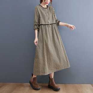 Real shot in stock wood ear lace check cotton linen dress plus size women's clothing