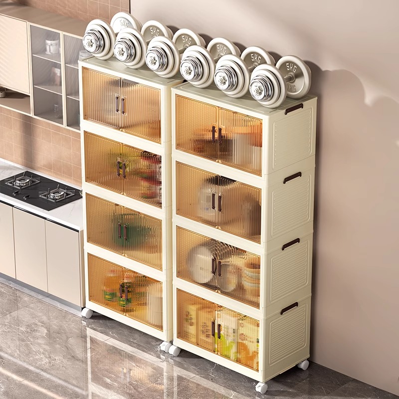 Armario de almacenamiento de cocina de varios pisos con puerta de gabinete condimento para platos, utensilios de cocina, armario de almacenamiento plegable de piso, caja de almacenamiento simple de montaje
