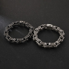 跨境流行个性做旧新品 国潮复古风古银祥云纹不锈钢男士手链