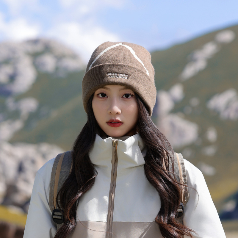 日系户外登山保暖防寒提花英文刺绣毛线帽女秋冬护耳简单针织帽男|undefined