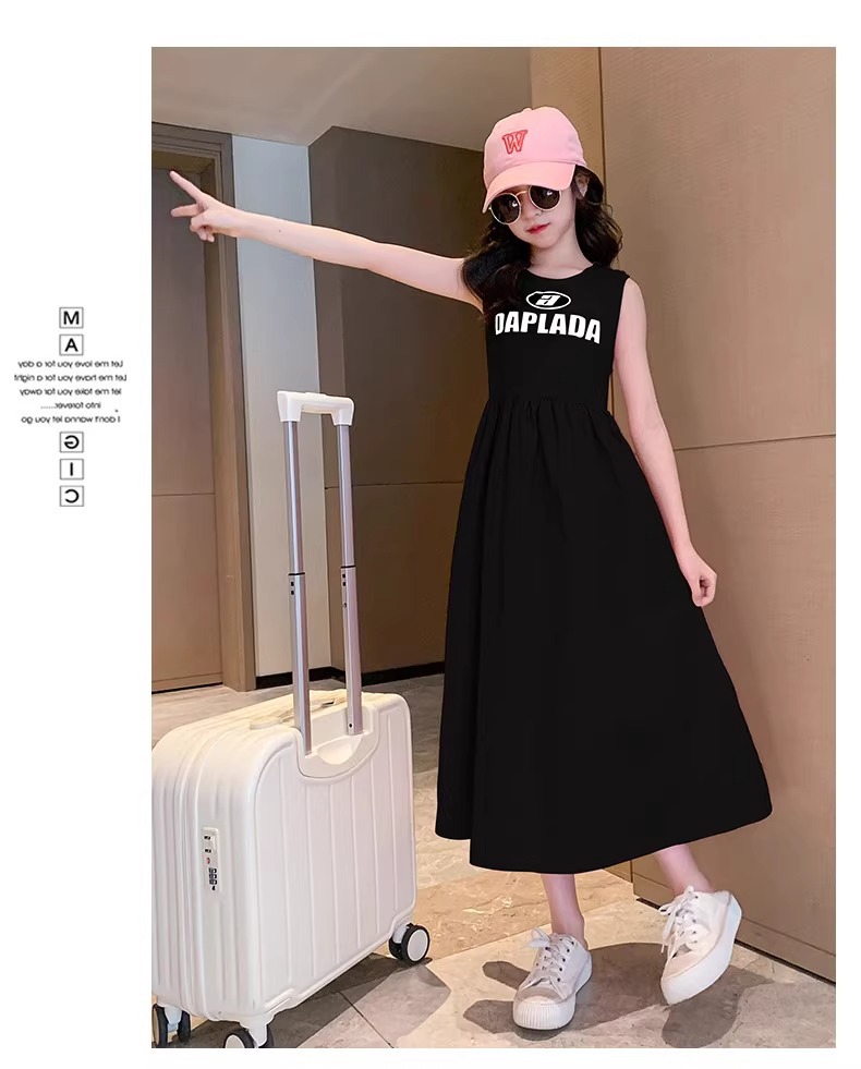 Vestito estivo per ragazze 2024 nuovo per bambini di medie dimensioni, gonna a trapezio senza maniche, senza schienale, stile western per studenti_voghion.com