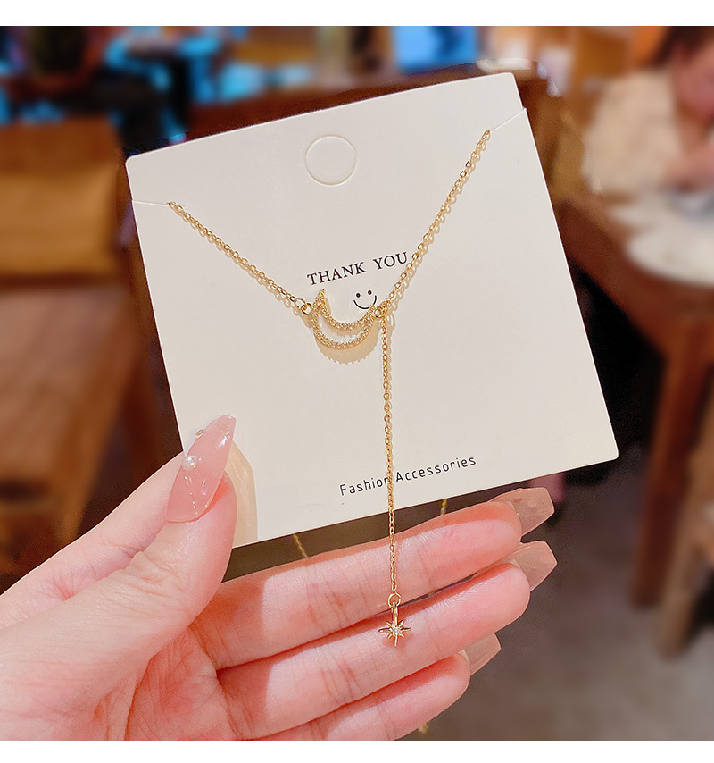 New Fashion Tassel Fritillary Moon Pendant Titanium Steel Clavicle Chain Womenu0027s Necklace