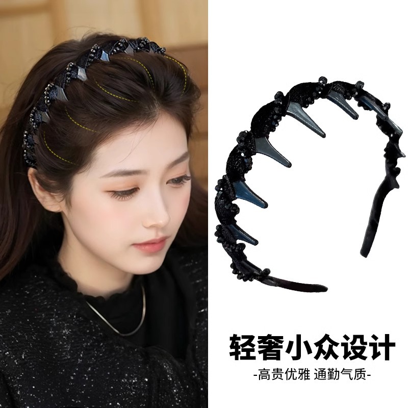 Diamante vello perla cráneo alto ondulado banda de cabello mujer 2025 nuevo lavado de cara anti-deslizante pinzas de cabello rotas banda de cabello joyas