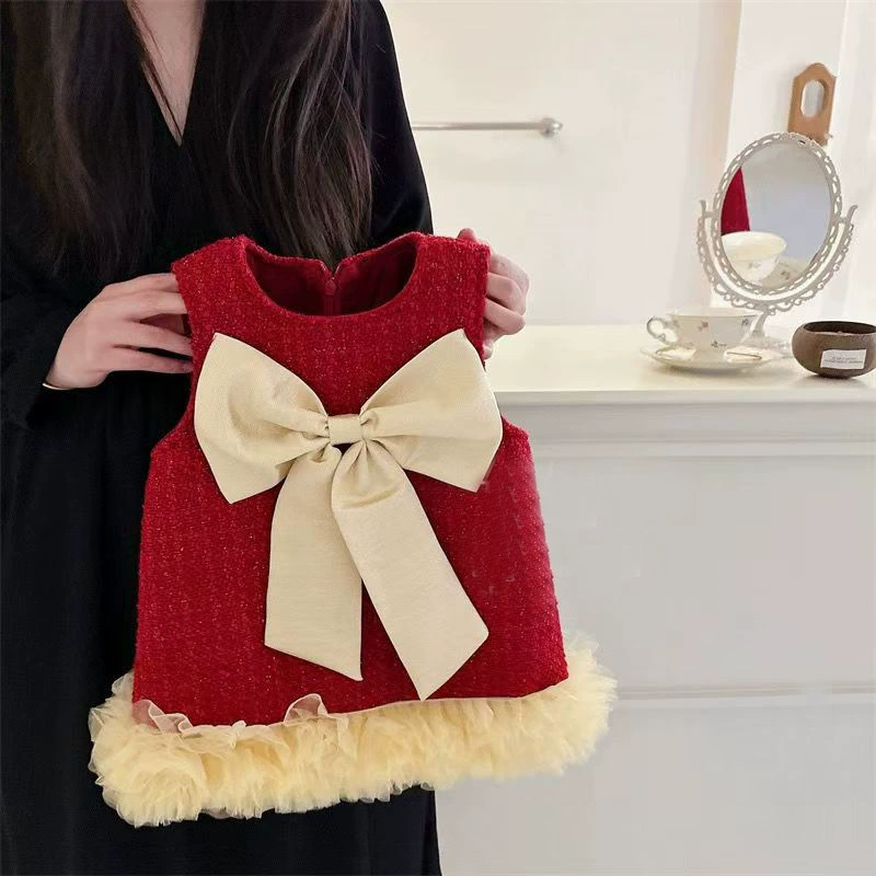 Новое платье для девочки на первый день рождения 2025 года, осенне-зимнее, на флисовой подкладке, стильная юбка в корейском стиле, новое платье в стиле принцессы