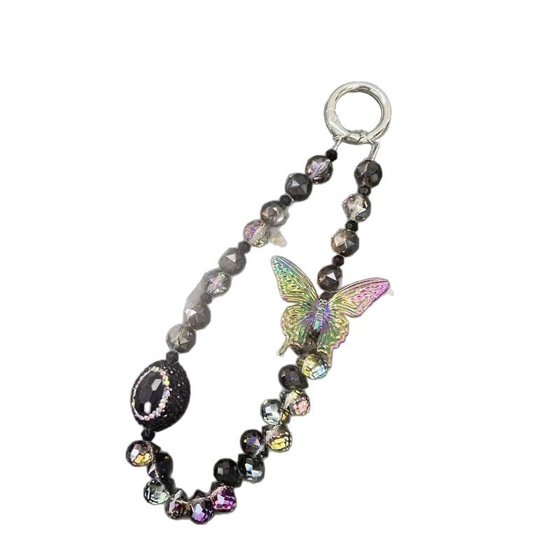 Cadena de teléfono móvil de cristal tridimensional de alta calidad, bola de diamantes de imitación de mariposa de lujo ligero, cordón de teléfono móvil, cordón de muñeca corto nuevo
