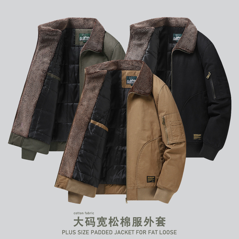 Htn2025 New Winter Velvet Thickeneded Jacket Lapel Fur Collar Fashionable Sports Casual Warm Cotton Jacket