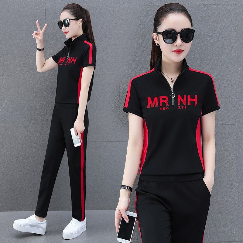 Fashion Sports suit Women's 2024 Summer New Korean-style Age-reducing Running Clothes Casual Slimming Two-piece Fashionable Set
