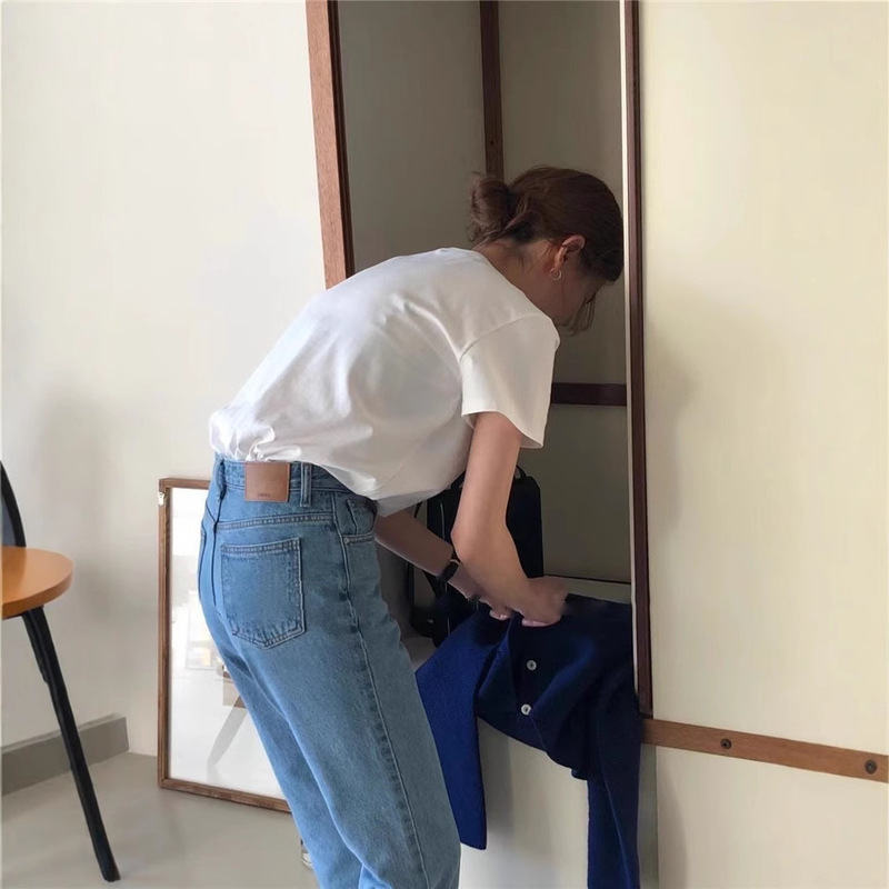 in stock] spring and summer new Han dong gate oun * e basic simple solid color comfortable bottoming pullover short sleeve t-shirt women