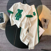 (原版贴布绣花)港风套装女时尚洋气小熊简约百搭潮流显瘦短袖长裤