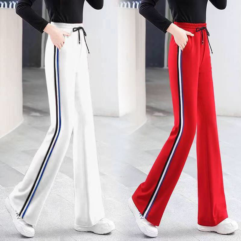 Spring and Autumn Wide Leg Pants Square Dance Pants Women's Autumn and Winter fleece-lined Casual Straight Pants Red Dancing Pants