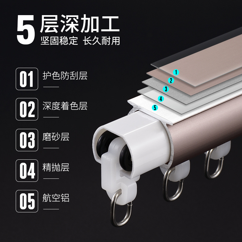 Cortina silenciosa engrosada, riel deslizante, riel de cortina de aleación de aluminio, riel de cortina silencioso, riel de cortina silencioso, riel doble superior