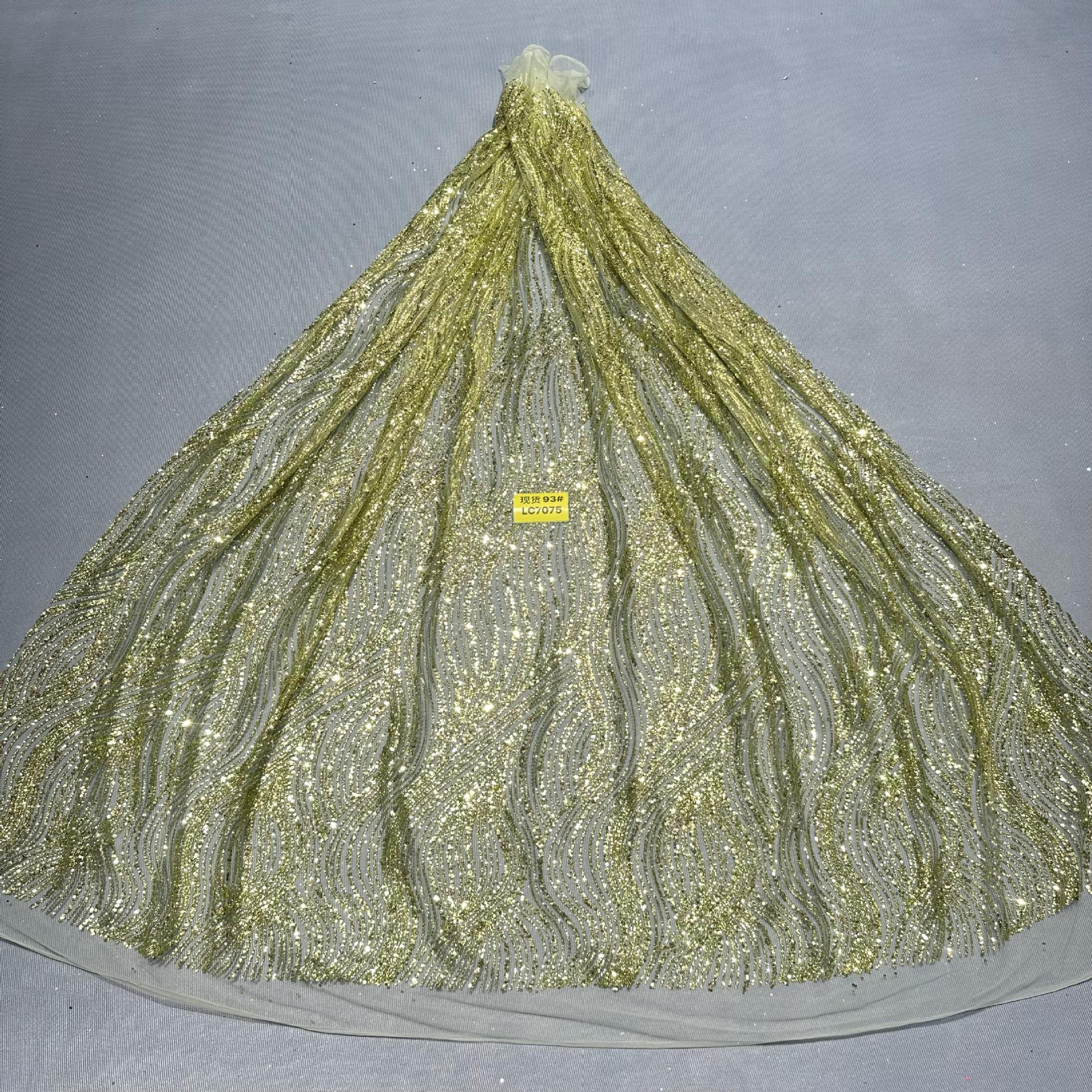 现货洒金花型款花型93#LC7075婚纱礼服面料 网纱 喷金花型面料