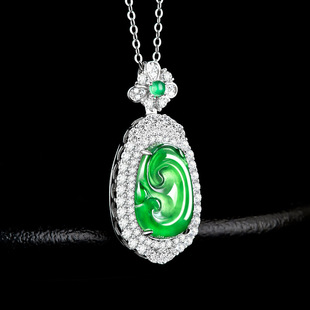 Natural A Goods Jade Yang Green S925 Silver Set Ruyi Ice Jade Pendant Jade Pendant Women's Necklace Fashion Pendant
