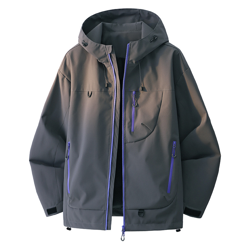 Línea de contraste de color al aire libre capa de asalto con capuz multicolor primavera y otoño para hombres y mujeres empalme chaqueta de trabajo chaqueta superior