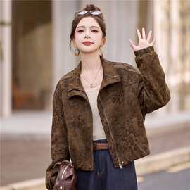 立领短款麂皮绒外套女2026秋季新款韩系洋气休闲百搭复古夹克上衣
