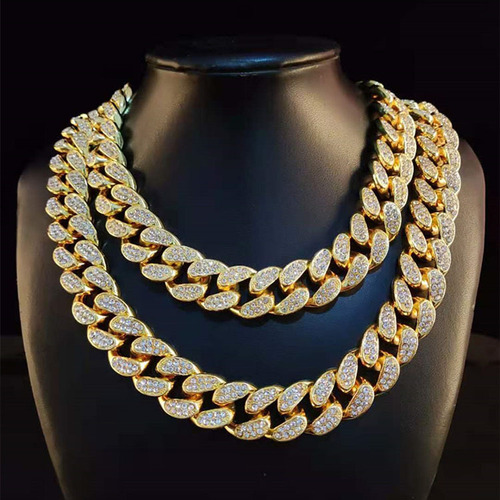 Cross-border Hip-Hop Men's Necklace Accessory 20cm Full Diamond Line Exaggerated Personality Rap Water Diamond Chain Cuban Chain