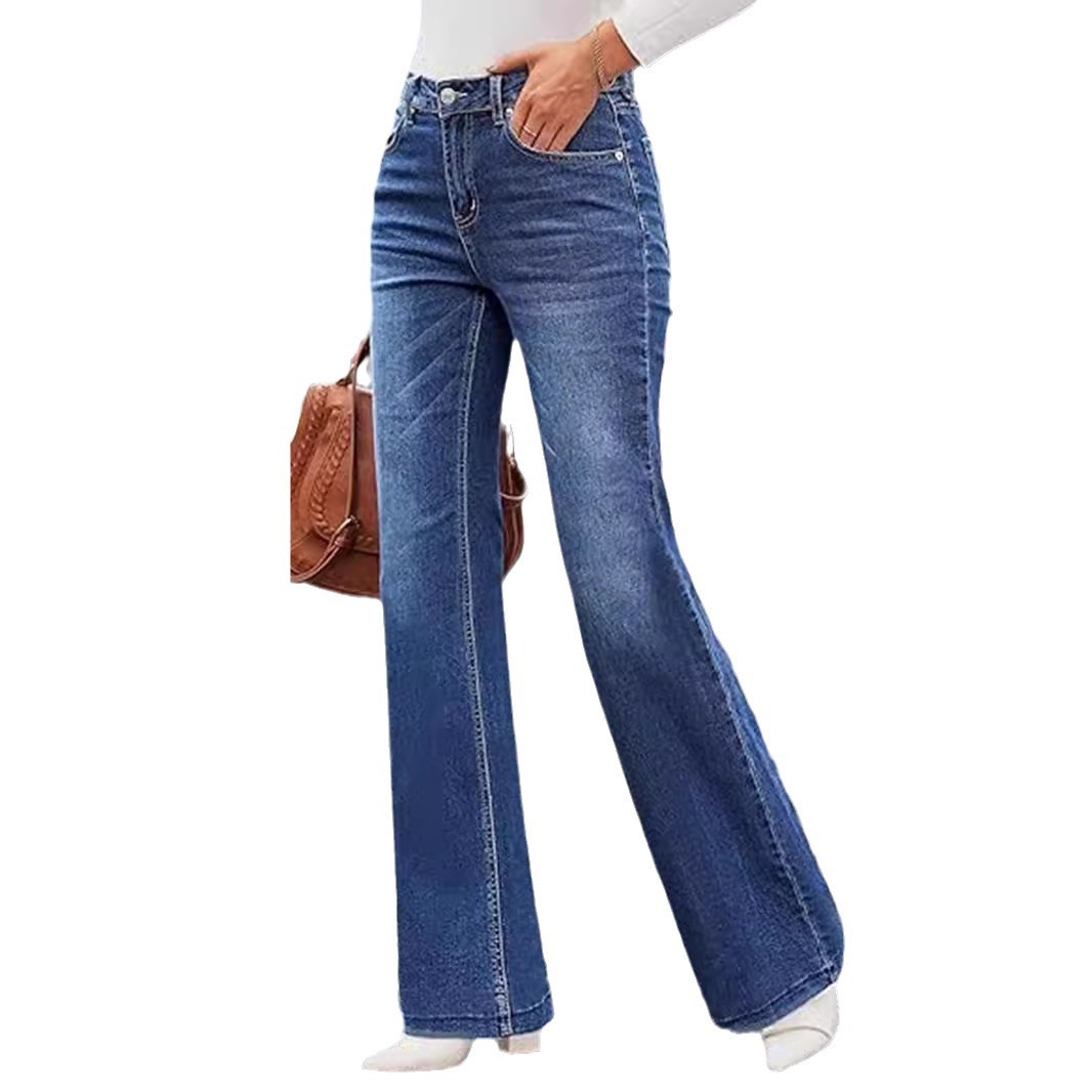 Jeans Acampanados de Tiro Alto para Mujer, Algodón y Spandex, Elástico, con Bolsillos