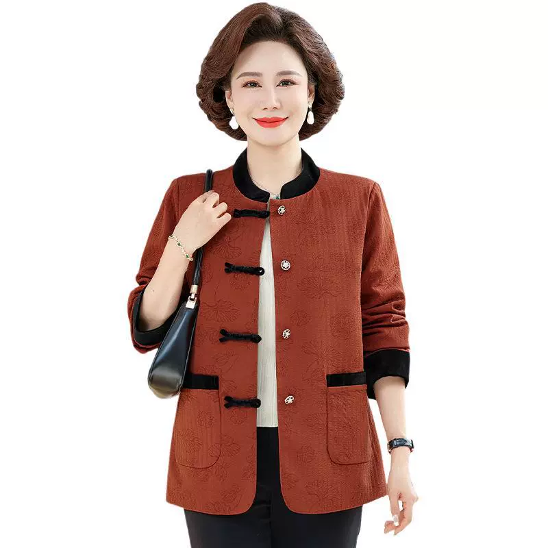 Мама весеннее пальто 2025 новый средний и пожилой женский весенний и осенний танг куртка тонкая бабушка одежда 50 лет 60