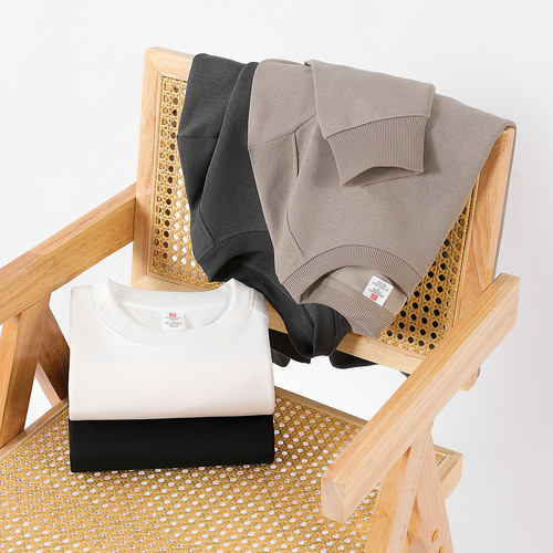 320g round-neck sweater Disant cotton solid color round-neck long-sleeve shirt loose threaded cuffs sweater wholesale