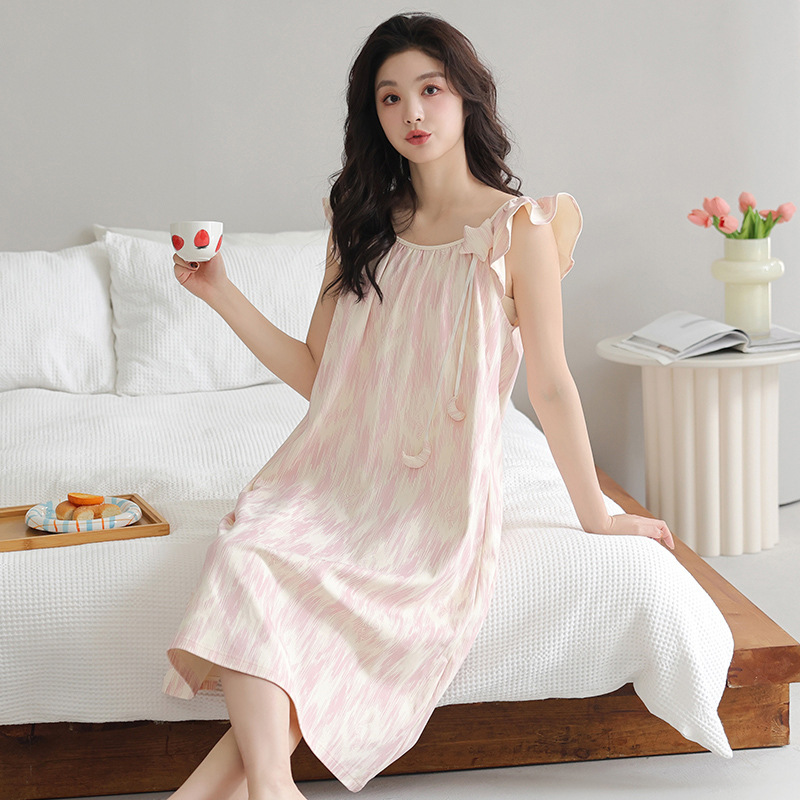 100%棉吊带睡裙女士2025夏季新款无袖纯棉中长款过膝粉色连体睡衣