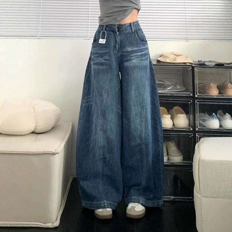 美式弯刀裤女秋款高个子牛仔2025新款垂感复古蓝工装高腰提臀秋款|undefined